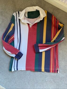 Vintage Men's Multi-Stripe Rugby Sweater - Green/Red/Yellow/Blue